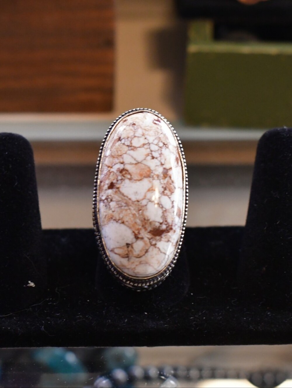 Wild Horse Marbled Stone Oval Statement Ring Sz 8